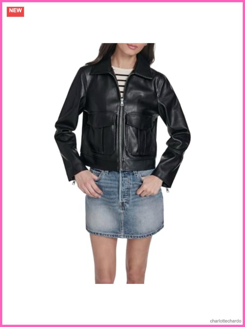 Cropped Faux Leather Moto Jacket Full Zip Puff Sleeve Women Outerwear
